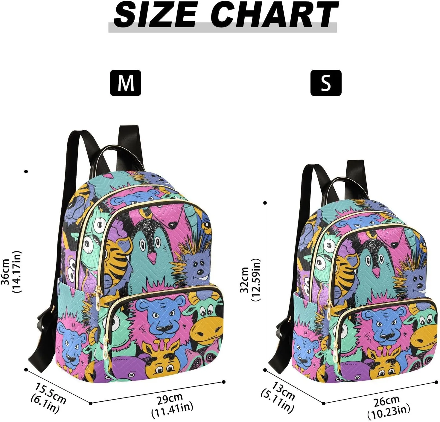 Colorful Funny Animals Mini Backpack Women's Quilted Small Backpack Purse for Women College Fashion Travel Daypack Shoulder Bag