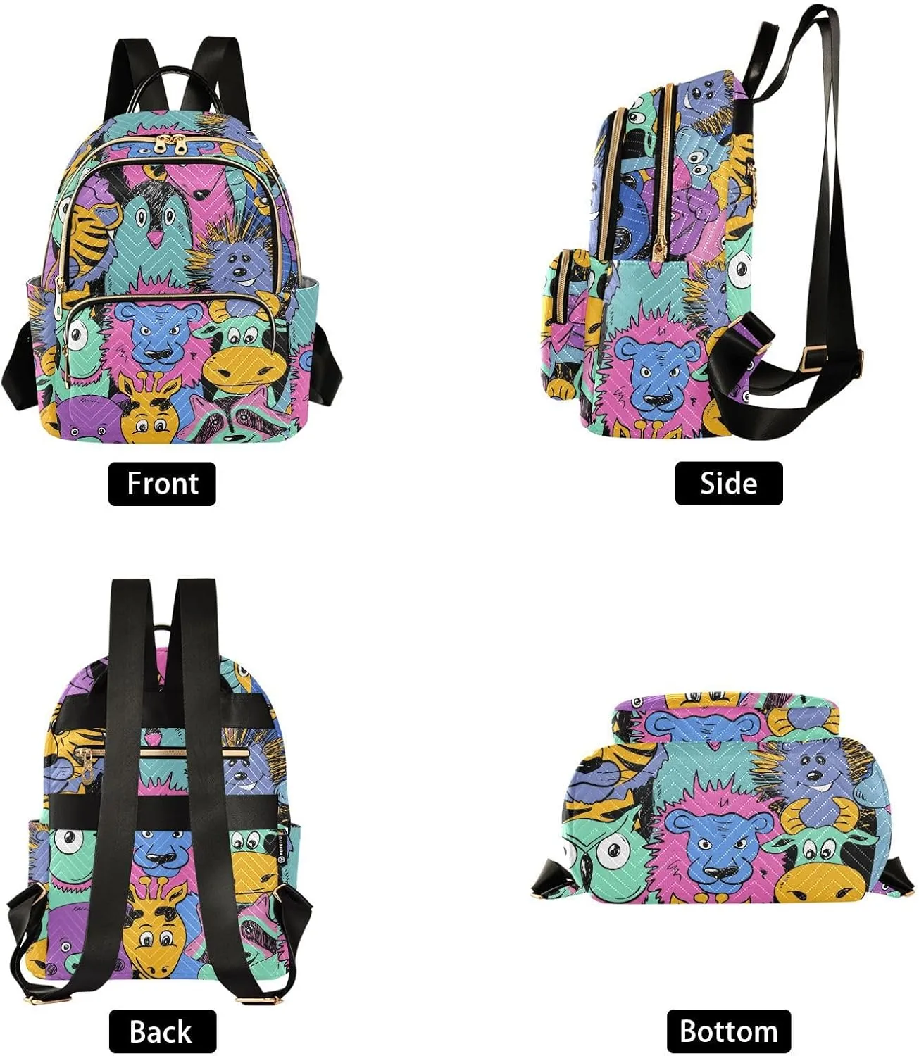 Colorful Funny Animals Mini Backpack Women's Quilted Small Backpack Purse for Women College Fashion Travel Daypack Shoulder Bag