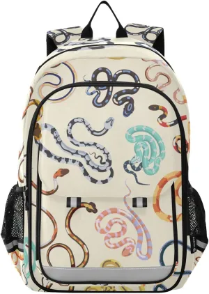 Colorful Snakes Backpack Lightweight Laptop Backpack School Bag Student Travel Daypack with Reflective Stripes
