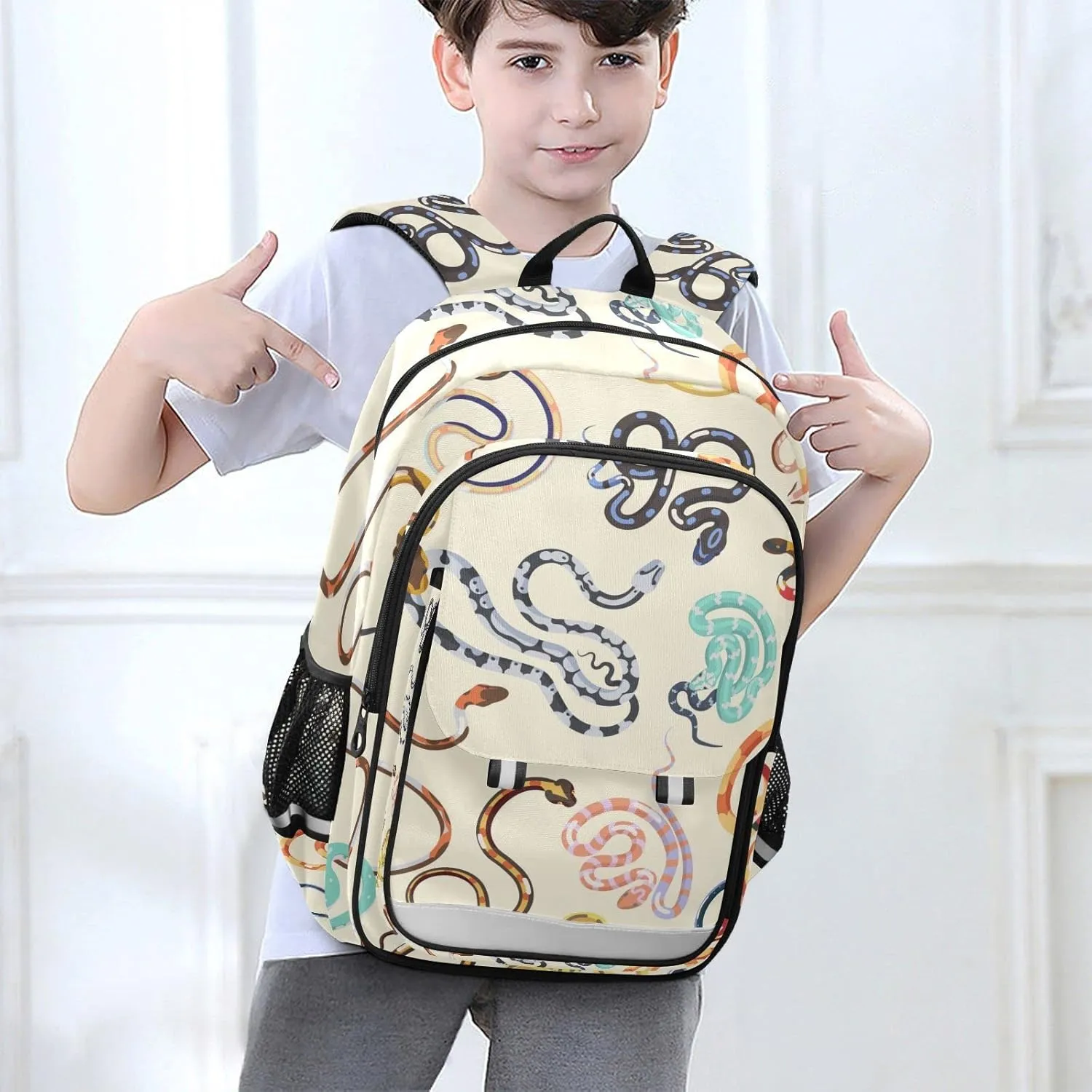 Colorful Snakes Backpack Lightweight Laptop Backpack School Bag Student Travel Daypack with Reflective Stripes