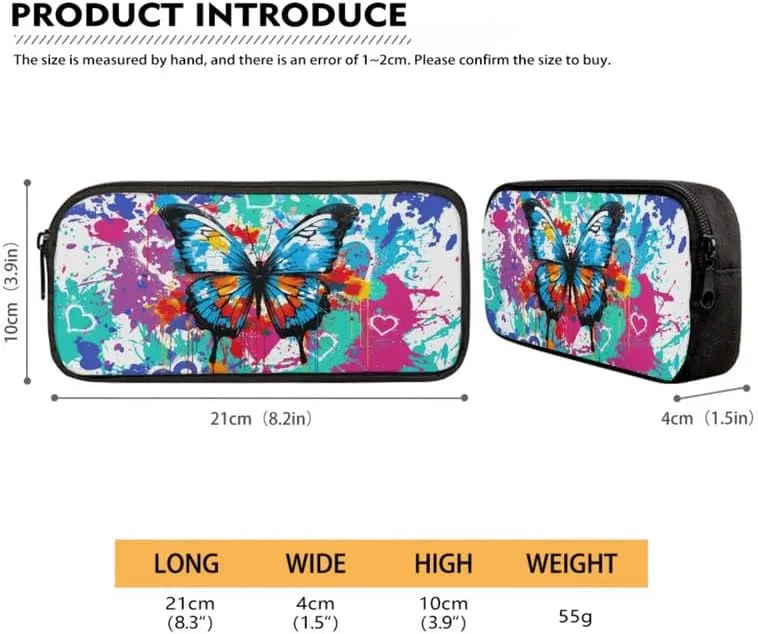 Colorful Splash Butterfly School Backpack 3Pcs Set Rainbow Pigment Graffiti Casual Daypacks Students Backpacks Aesthetic Art Butterflies with Insulated Lunch Box Pencil Case