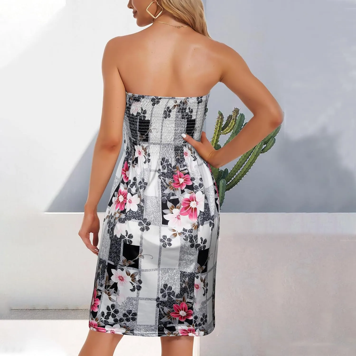 Comeon Women Tube Top Dress Strapless Summer Dress Cover Ups Pleated Off Shoulder Tunic Sundresses Sleeveless Casual Dresses
