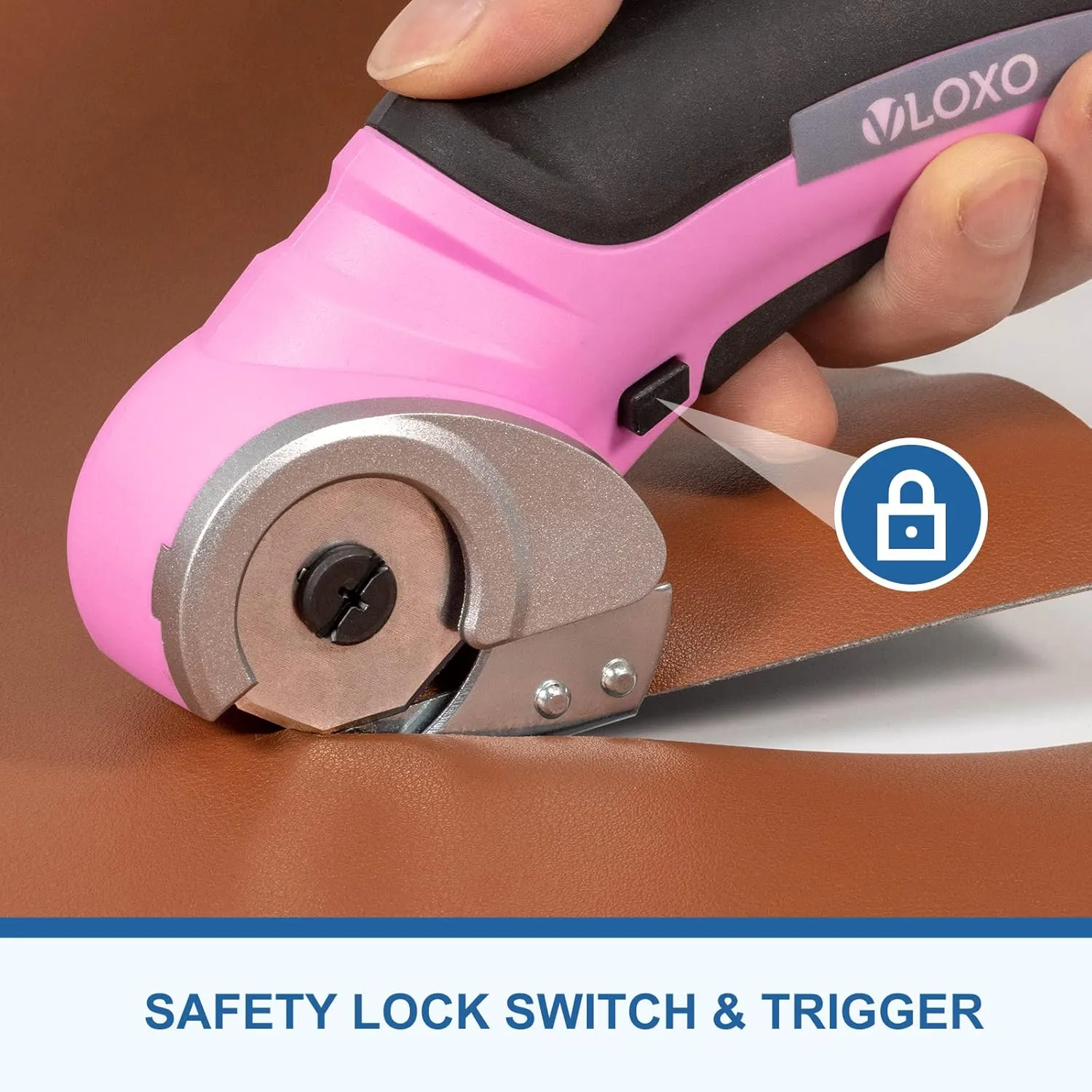 Cordless Electric Scissors, VLOXO Cardboard Cutter with Safety Lock 4.2V Electric Mini Cutter Rechargeable Rotary Cutter for Leather Felt Rug Box with Storage Box Pink