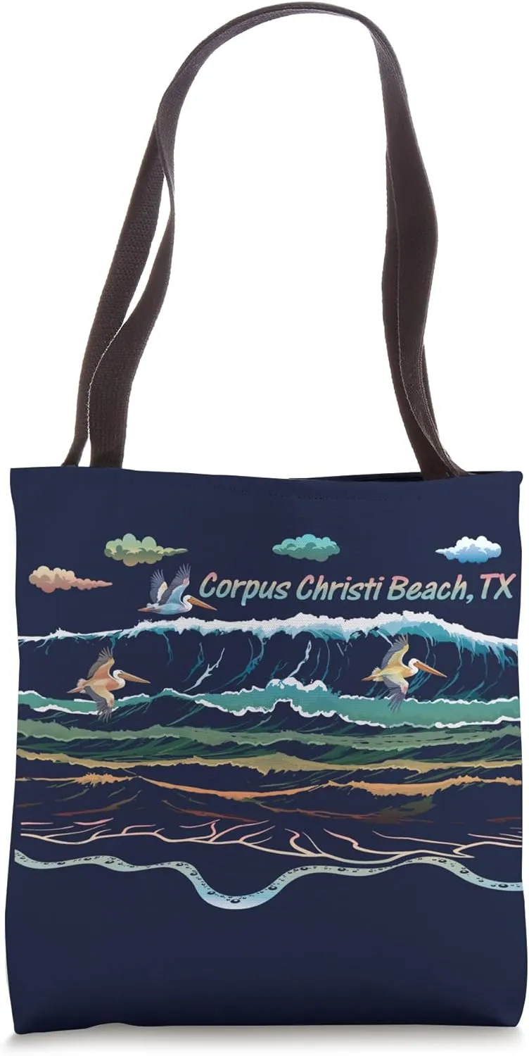 Corpus Christi Beach Texas Colorful Tie-Dye Pelican Waves Tote Bag