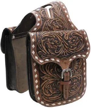 Cow Hide Genuine Leather Western Trail Tooling Carving Horse Saddle Bag, Size: 10” L x 10” W x 3 ½” D M107
