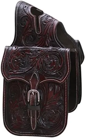 Cow Hide Genuine Leather Western Trail Tooling Carving Horse Saddle Bag, Size: 10” L x 10” W x 3 ½” D M121
