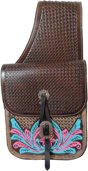 Cow Hide Genuine Leather Western Trail Tooling Carving Horse Saddle Bag, Size: 10” L x 10” W x 3 ½” D M151