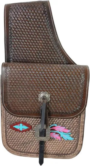 Cow Hide Genuine Leather Western Trail Tooling Carving Horse Saddle Bag, Size: 10” L x 10” W x 3 ½” D M161