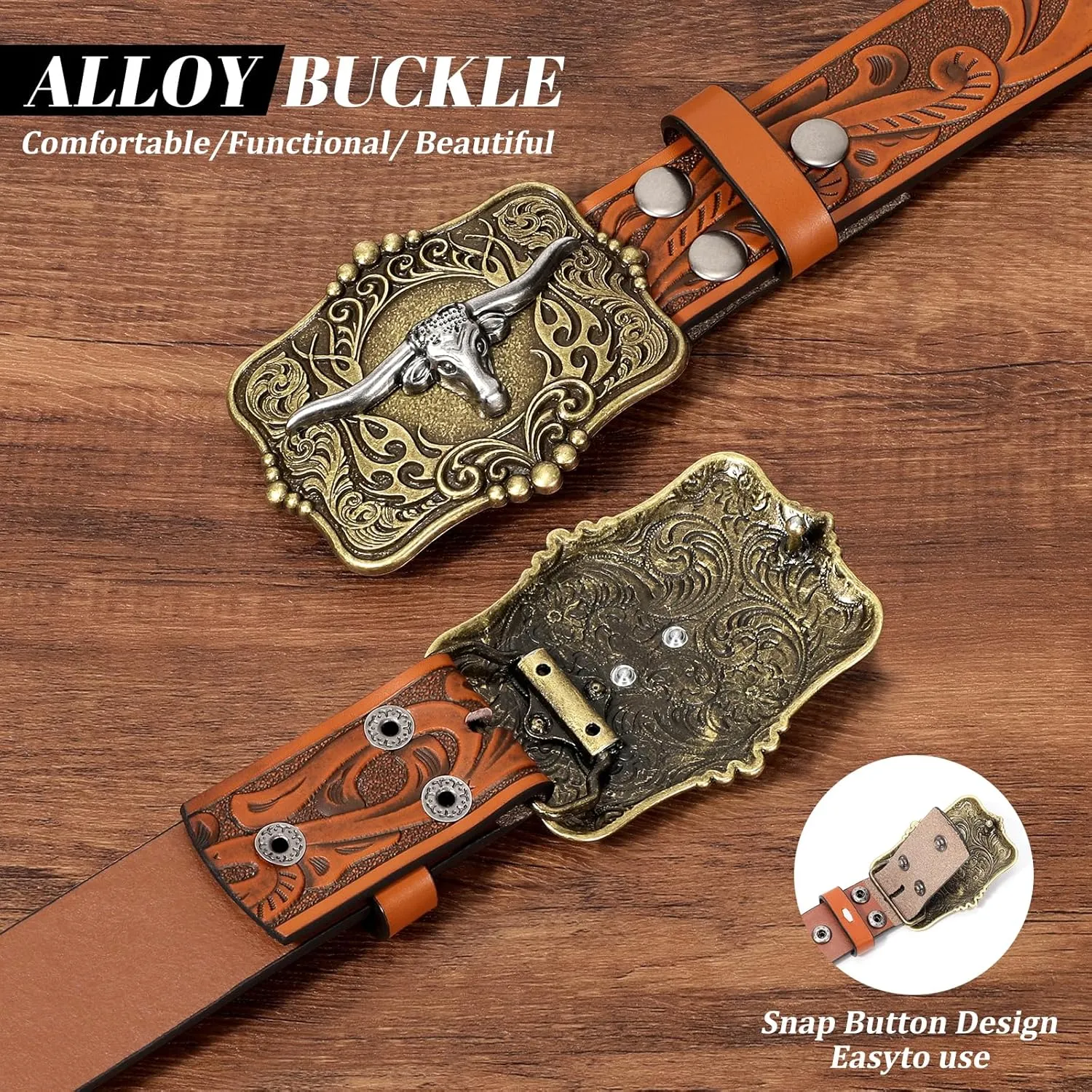 Cowboy Belts for Women Men Western Cowgirl Belts Country Belt Embossed Leather Belt for Gift
