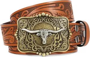 Cowboy Belts for Women Men Western Cowgirl Belts Country Belt Embossed Leather Belt for Gift