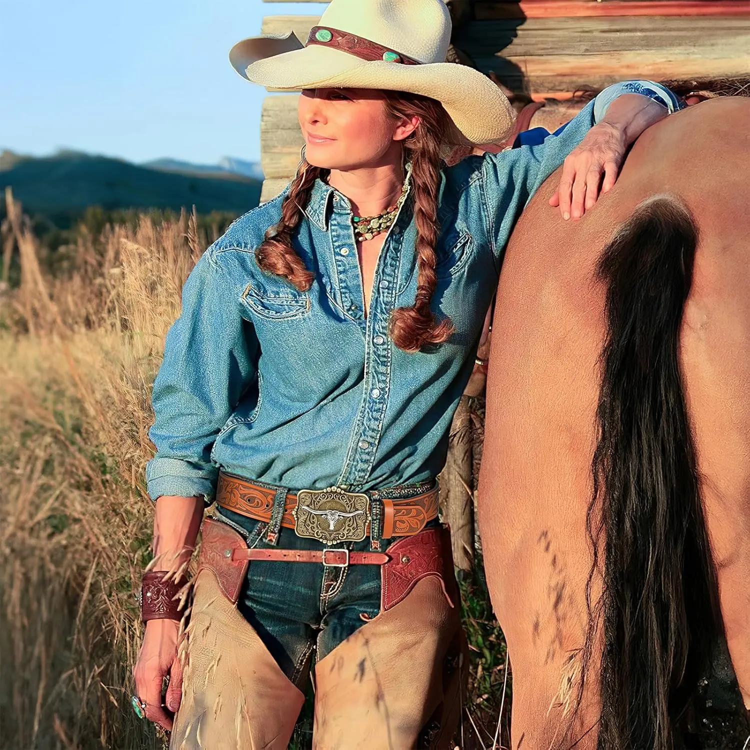 Cowboy Belts for Women Men Western Cowgirl Belts Country Belt Embossed Leather Belt for Gift