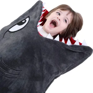CozyBomB™ Shark Blanket Cozy Wearable Hoodie,Cartoon Animals Shark Blanket Hoodie Onesie,Gray Sleeping Bag Interesting Shark Onesie Blanket Costume Gifts for Boy Girl Birthdays Christmas