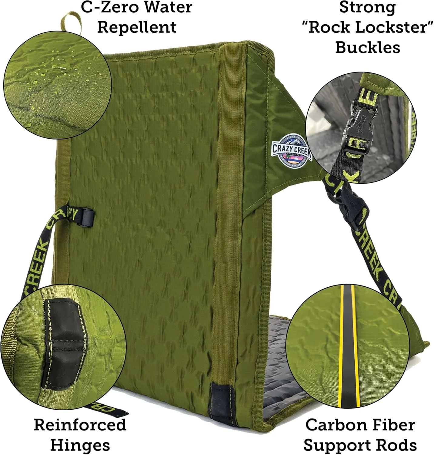 Crazy Creek HEX 2.0 Original Chair for Camping, Stadium Seating & More, Comfort on All Terrains, Adjustable Straps, Compact Design, Water-Resistant,Olive/Slate