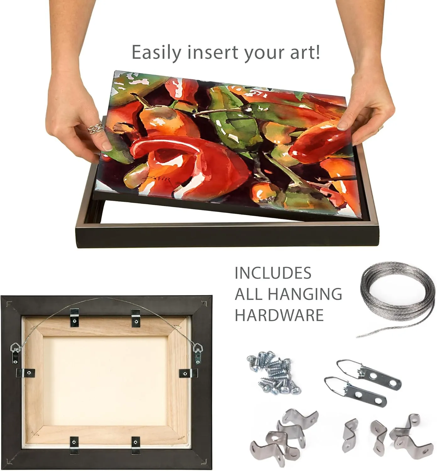 Creative Mark Illusions Floater Frame For 3/4" Deep Canvases - 12x12 Black - Ideal for Galleries and Home Decor - Wood Float Frame for Canvas Paintings- Complete Hanging Hardware