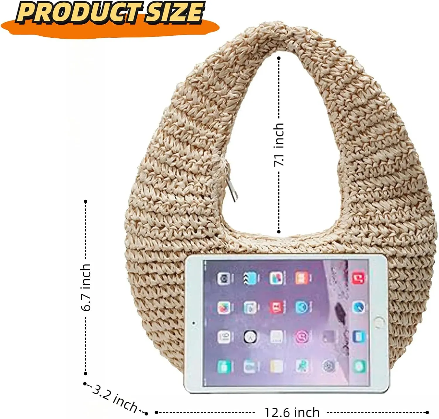 Crescent Straw Beach Bag for Women Handmade Summer Beach Purse Raffia Woven Shoulder Bag Casual Straw Underarm Purse