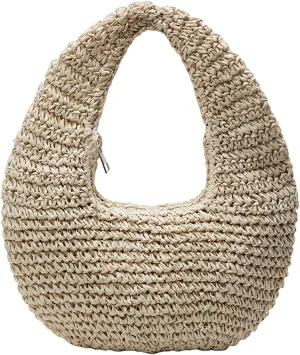Crescent Straw Beach Bag for Women Handmade Summer Beach Purse Raffia Woven Shoulder Bag Casual Straw Underarm Purse
