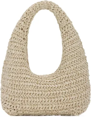 Crescent Straw Purse for Women Summer Beach Raffia Hobo Handbag Woven Tote 2025