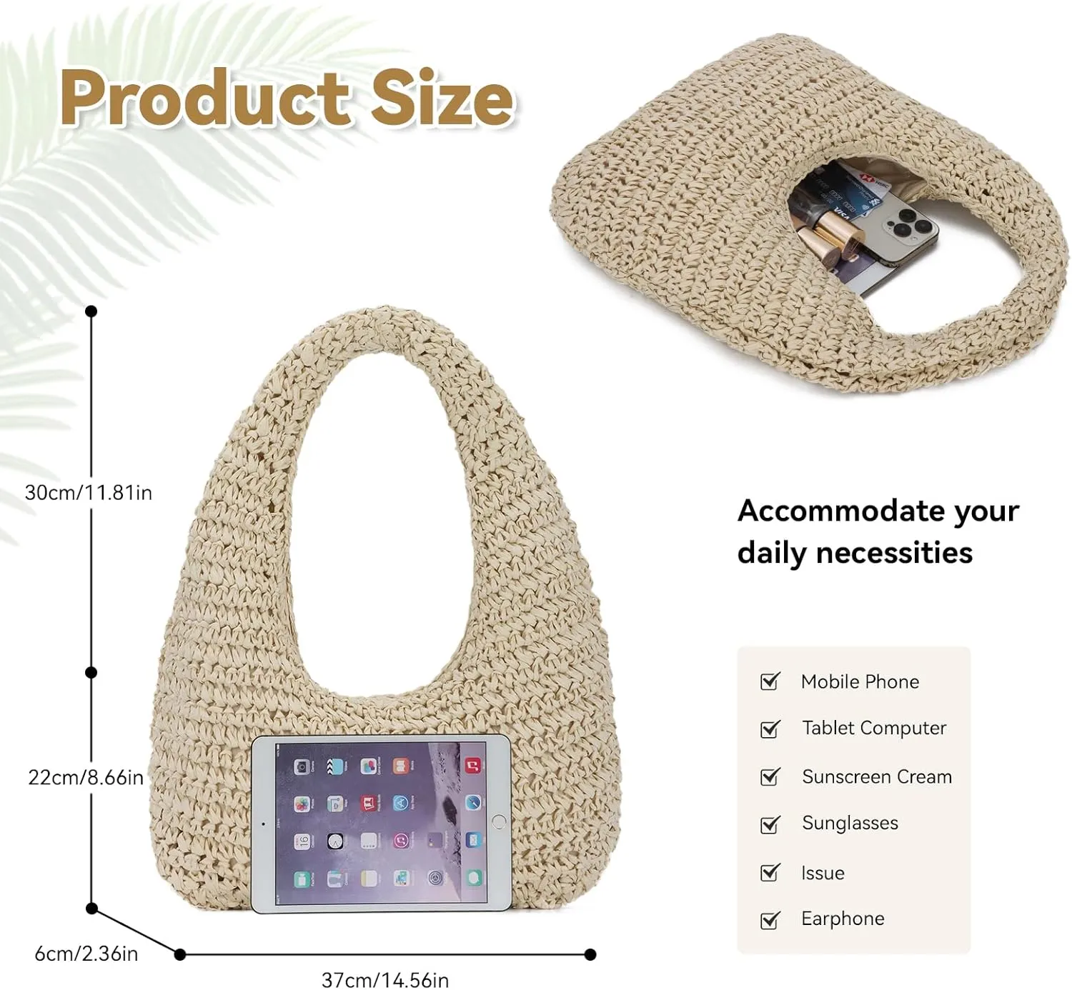Crescent Straw Purse for Women Summer Beach Raffia Hobo Handbag Woven Tote 2025
