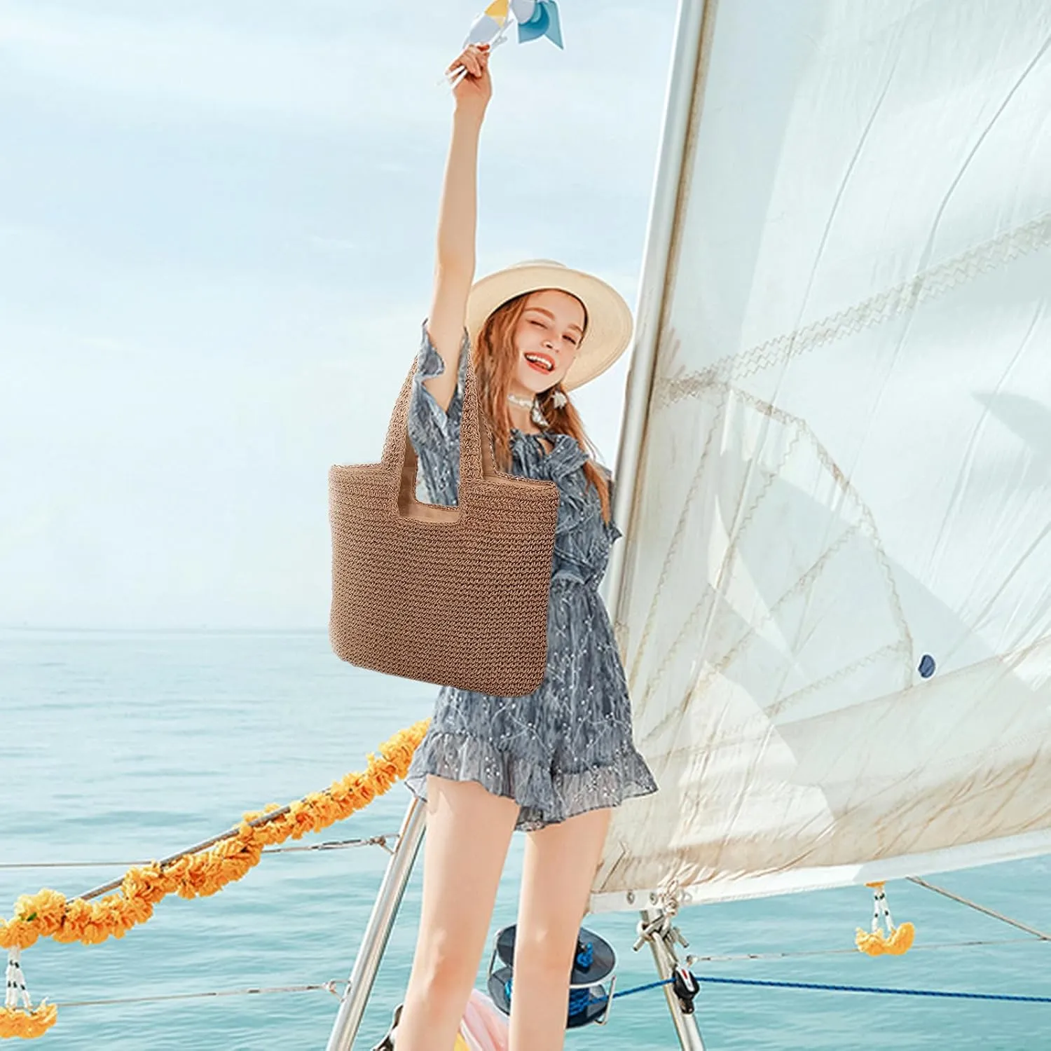 Crescent Straw Shoulder Handbag for Women Summer Beach Tote Raffia Woven Purse Hobo Underarm Bag 2025