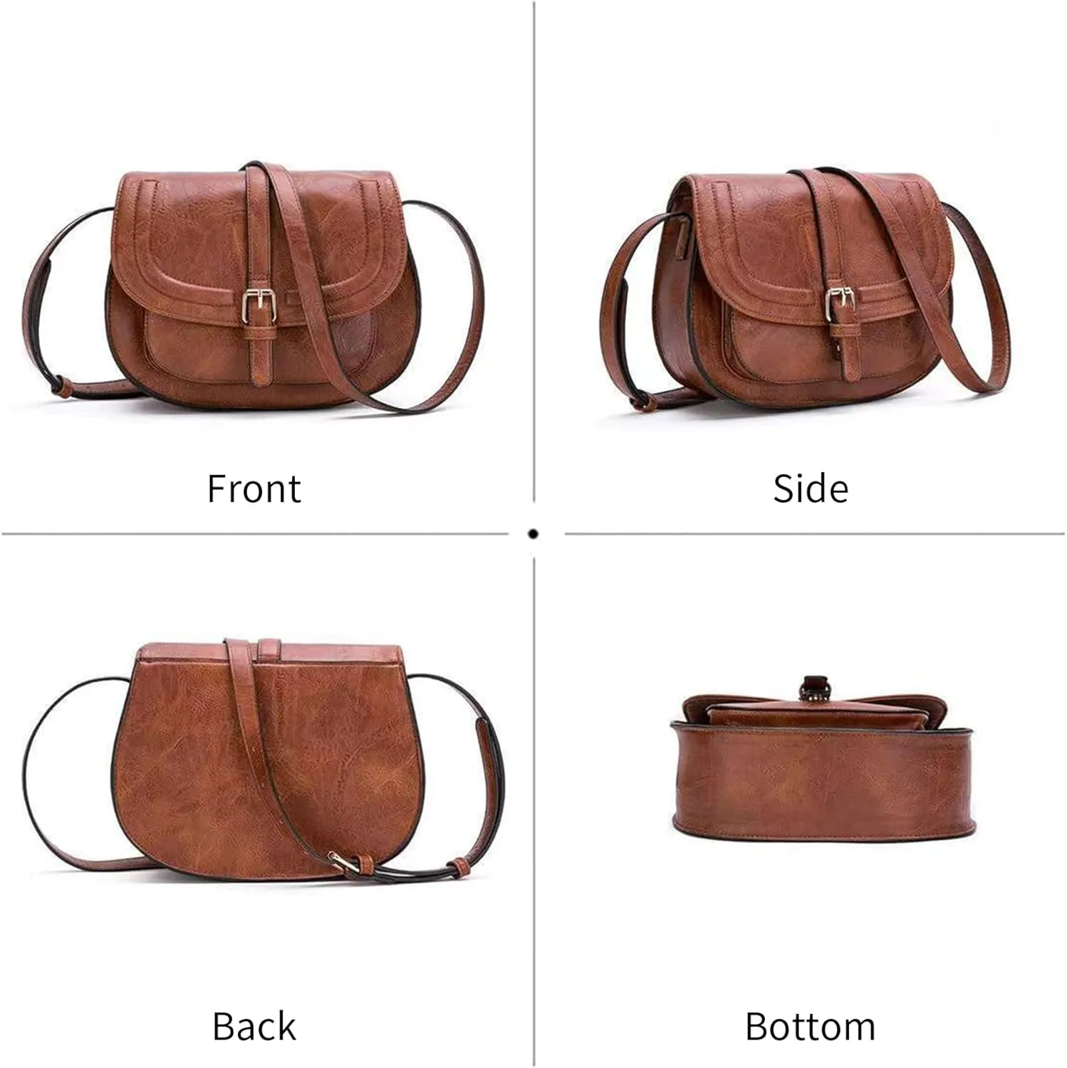 Crossbody Bags for Women Small Over the Shoulder Saddle Purses Leather Shoulder Bag Travel Satchel Handbags (Brown-S)