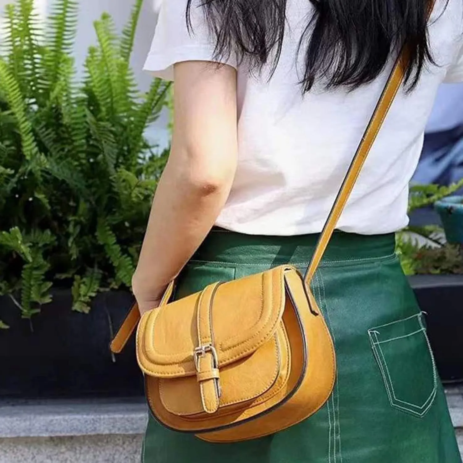 Crossbody Bags for Women Small Over the Shoulder Saddle Purses Leather Shoulder Bag Travel Satchel Handbags (Brown-S)