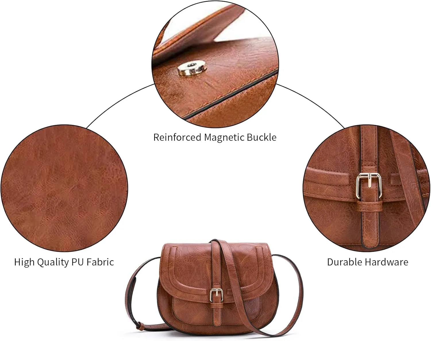 Crossbody Bags for Women Small Over the Shoulder Saddle Purses Leather Shoulder Bag Travel Satchel Handbags (Brown-S)