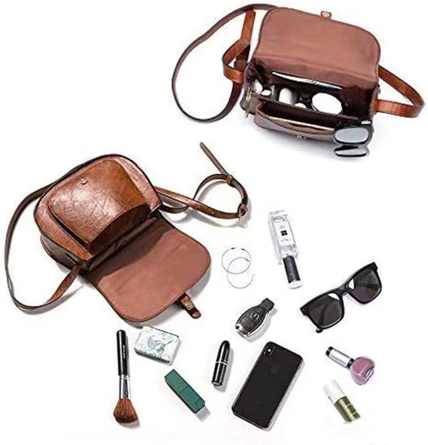 Crossbody Bags for Women Small Over the Shoulder Saddle Purses Leather Shoulder Bag Travel Satchel Handbags (Brown-S)