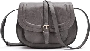 Crossbody Bags for Women Small Over the Shoulder Saddle Purses Leather Shoulder Bag Travel Satchel Handbags (Brown-S)