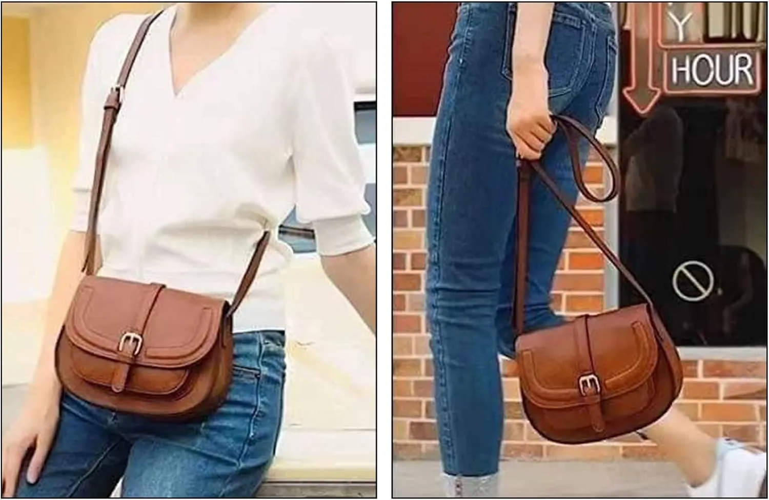 Crossbody Bags for Women Small Over the Shoulder Saddle Purses Leather Shoulder Bag Travel Satchel Handbags (Brown-S)
