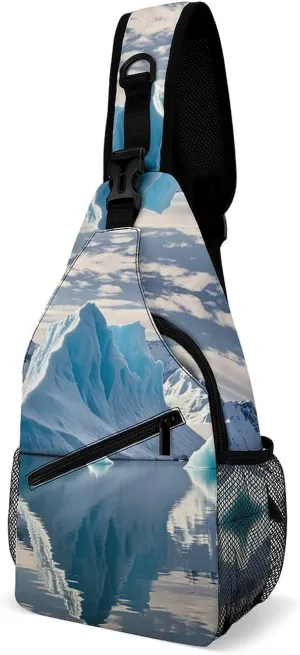 Crossbody Sling Bag Blue Iceberg Sling Backpack Shoulder Chest Bag Casual Chest Bag with Adjustable Shoulder Strap Fanny Packs for Outdoors Hiking Traveling