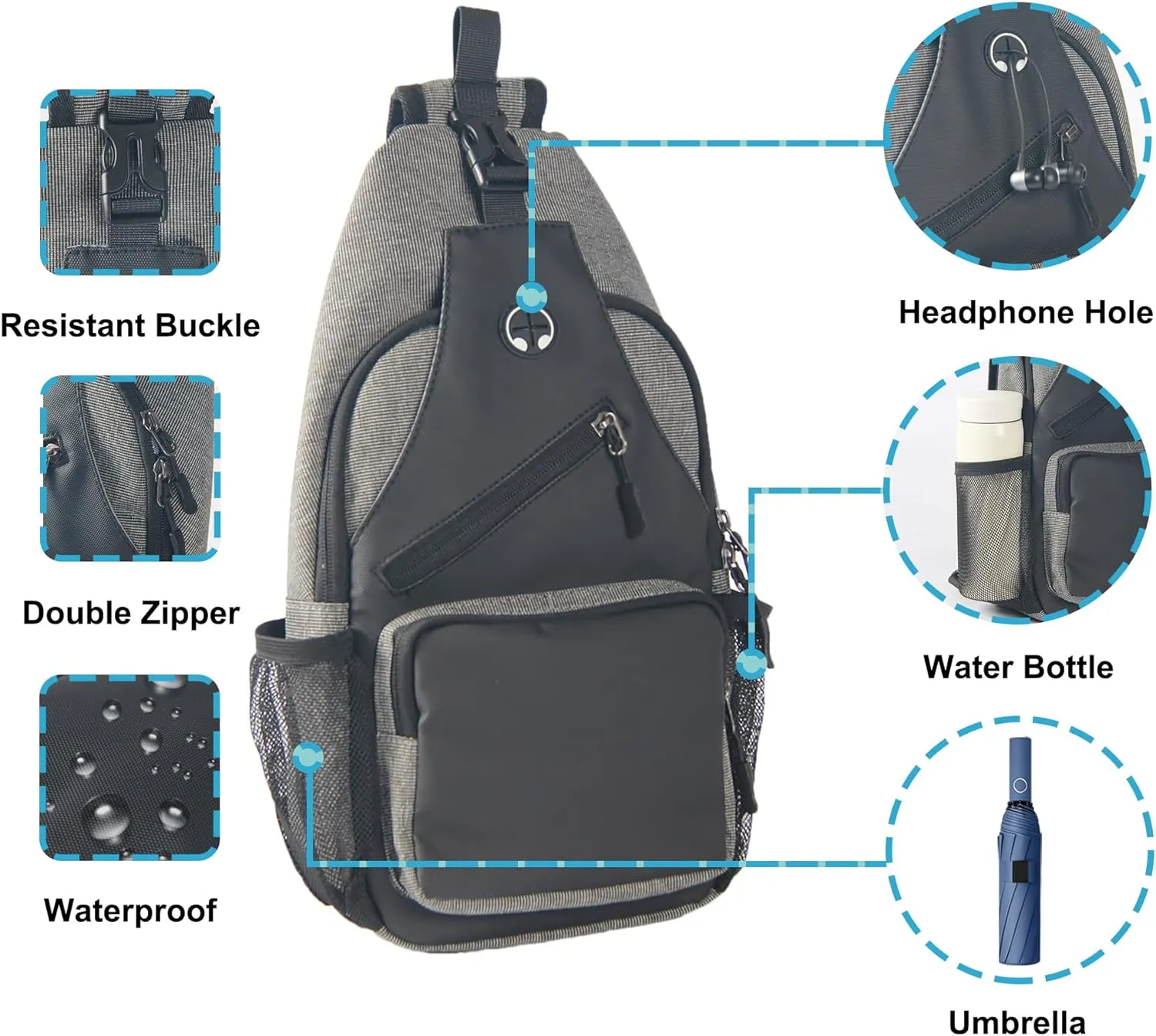 Crossbody Sling Bag for Men with Adjustable Shoulder Strap Shoulder Backpack Chest Bag Travel Hiking Daypacks