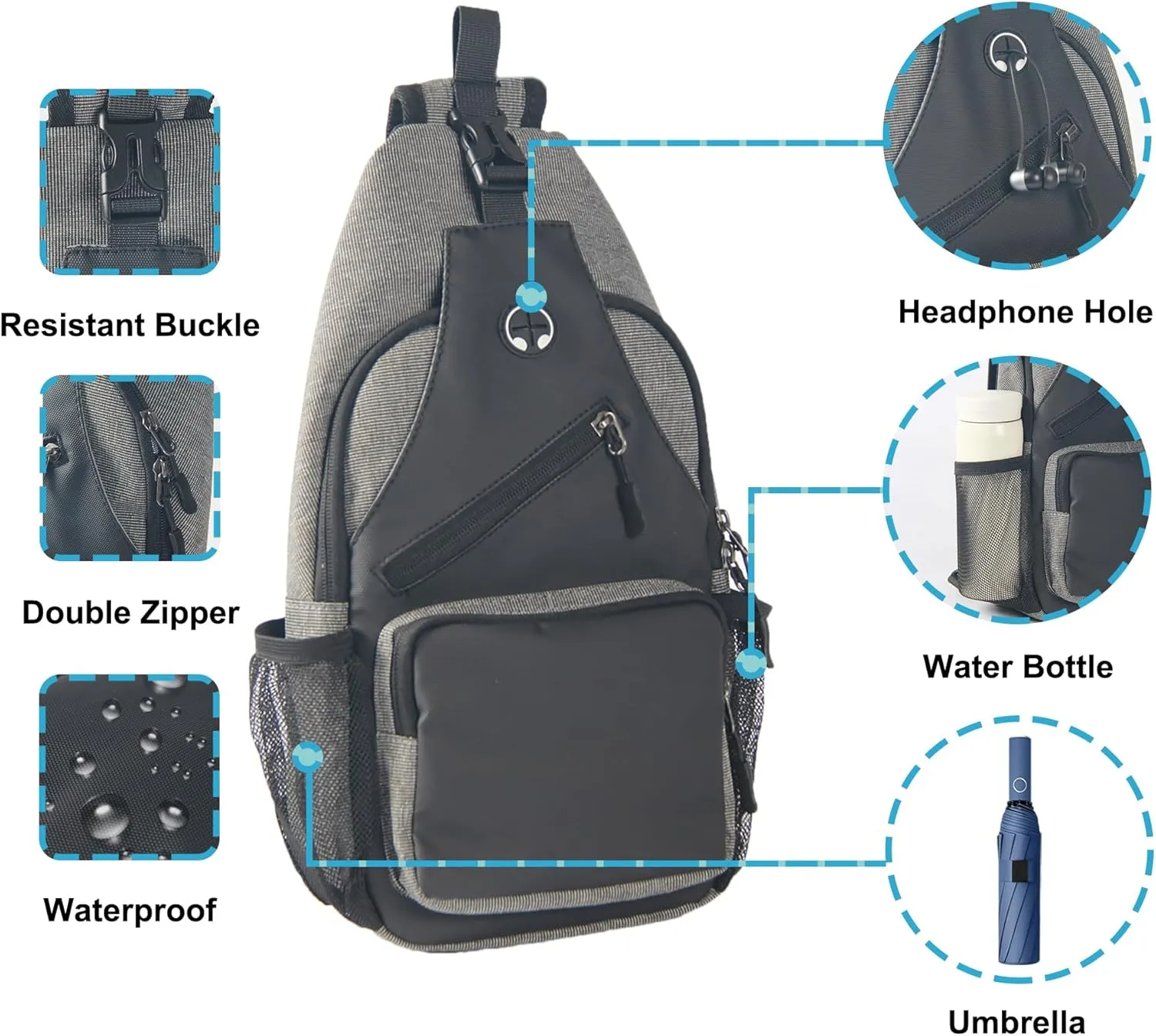Crossbody Sling Bag for Men with Adjustable Shoulder Strap Shoulder Backpack Chest Bag Travel Hiking Daypacks
