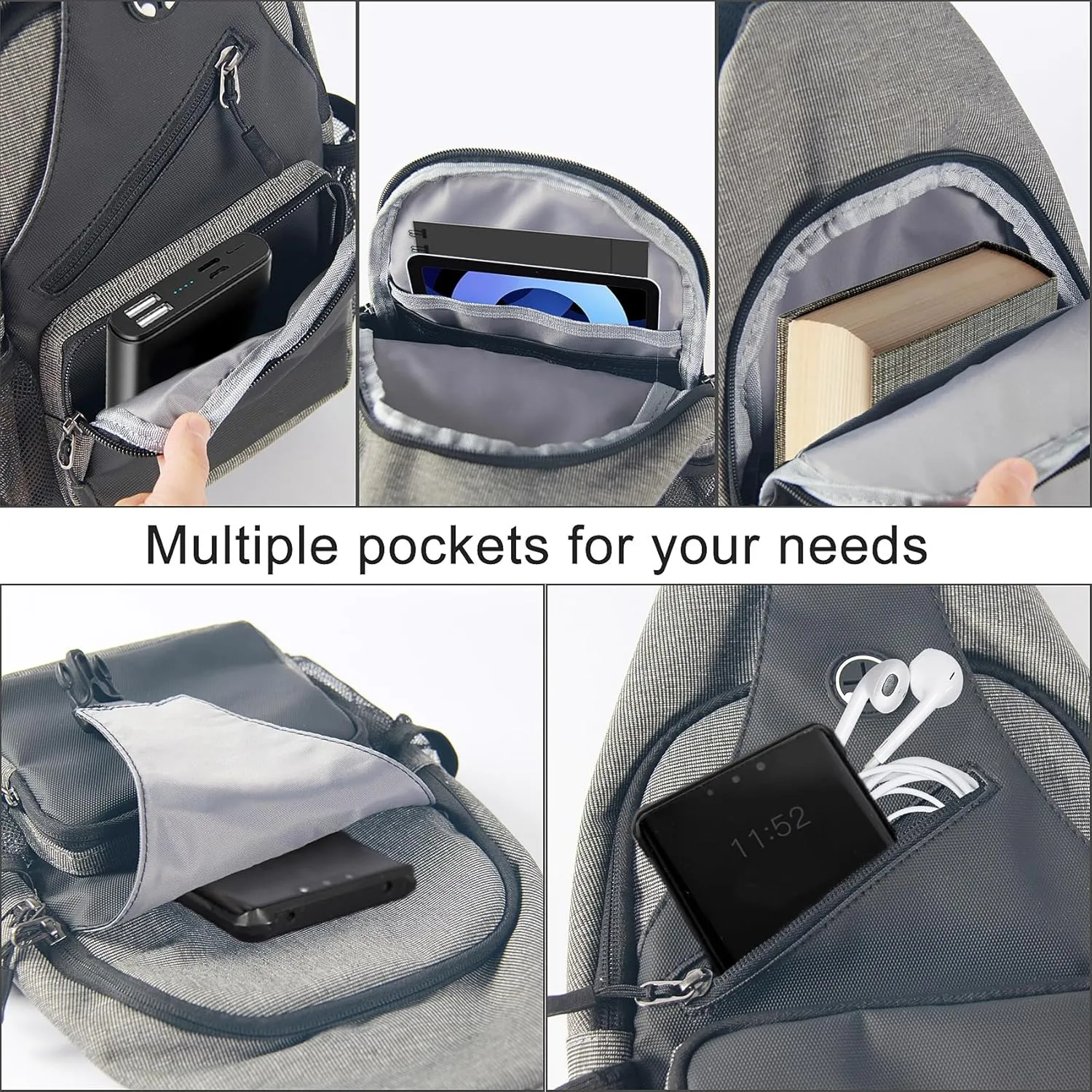 Crossbody Sling Bag for Men with Adjustable Shoulder Strap Shoulder Backpack Chest Bag Travel Hiking Daypacks