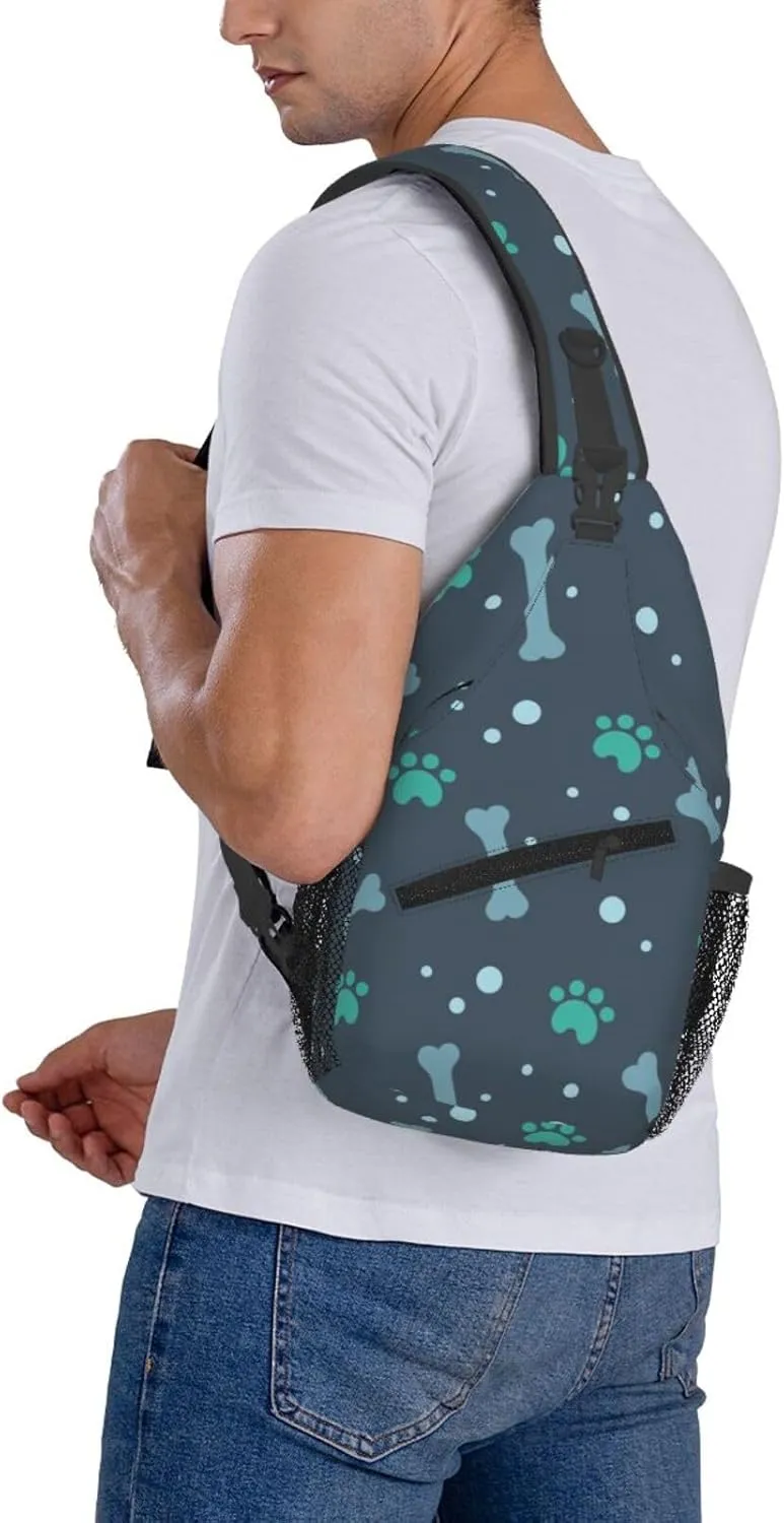 Crossbody Sling Bag for Men Women, Bone Dog Foot Sling Backpack Shoulder Chest Bag, Anti Theft Travel Hiking Daypacks