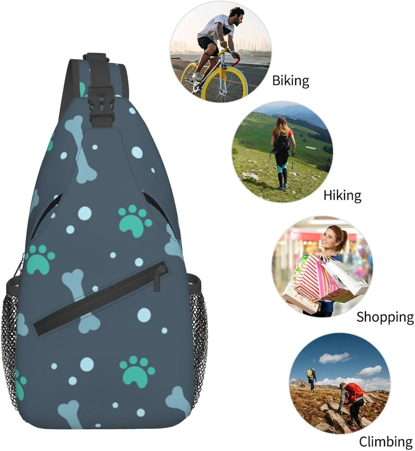 Crossbody Sling Bag for Men Women, Bone Dog Foot Sling Backpack Shoulder Chest Bag, Anti Theft Travel Hiking Daypacks