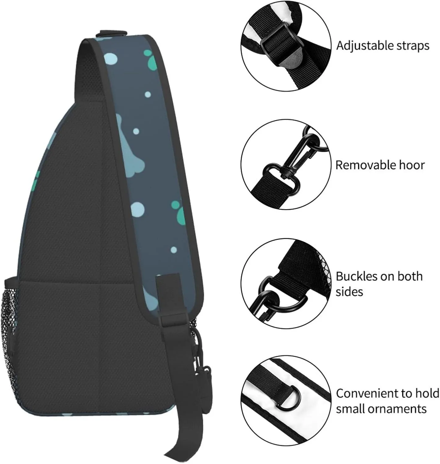 Crossbody Sling Bag for Men Women, Bone Dog Foot Sling Backpack Shoulder Chest Bag, Anti Theft Travel Hiking Daypacks