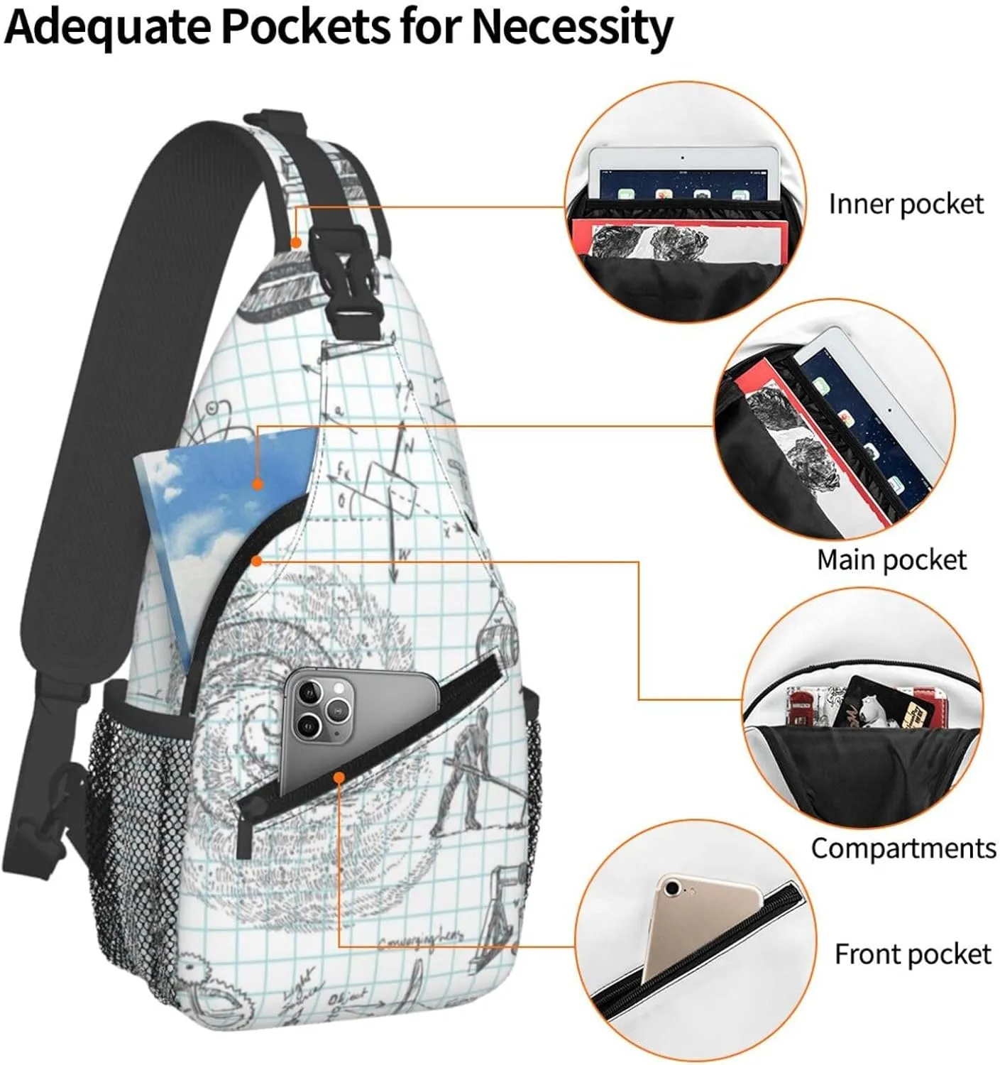 Crossbody Sling Bag for Men Women, Formula Mathematics Physics Science Sling Backpack Shoulder Chest Bag, Anti Theft Travel Hiking Daypacks