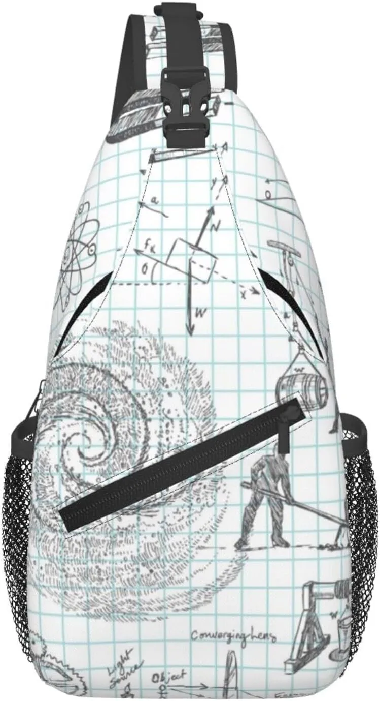 Crossbody Sling Bag for Men Women, Formula Mathematics Physics Science Sling Backpack Shoulder Chest Bag, Anti Theft Travel Hiking Daypacks