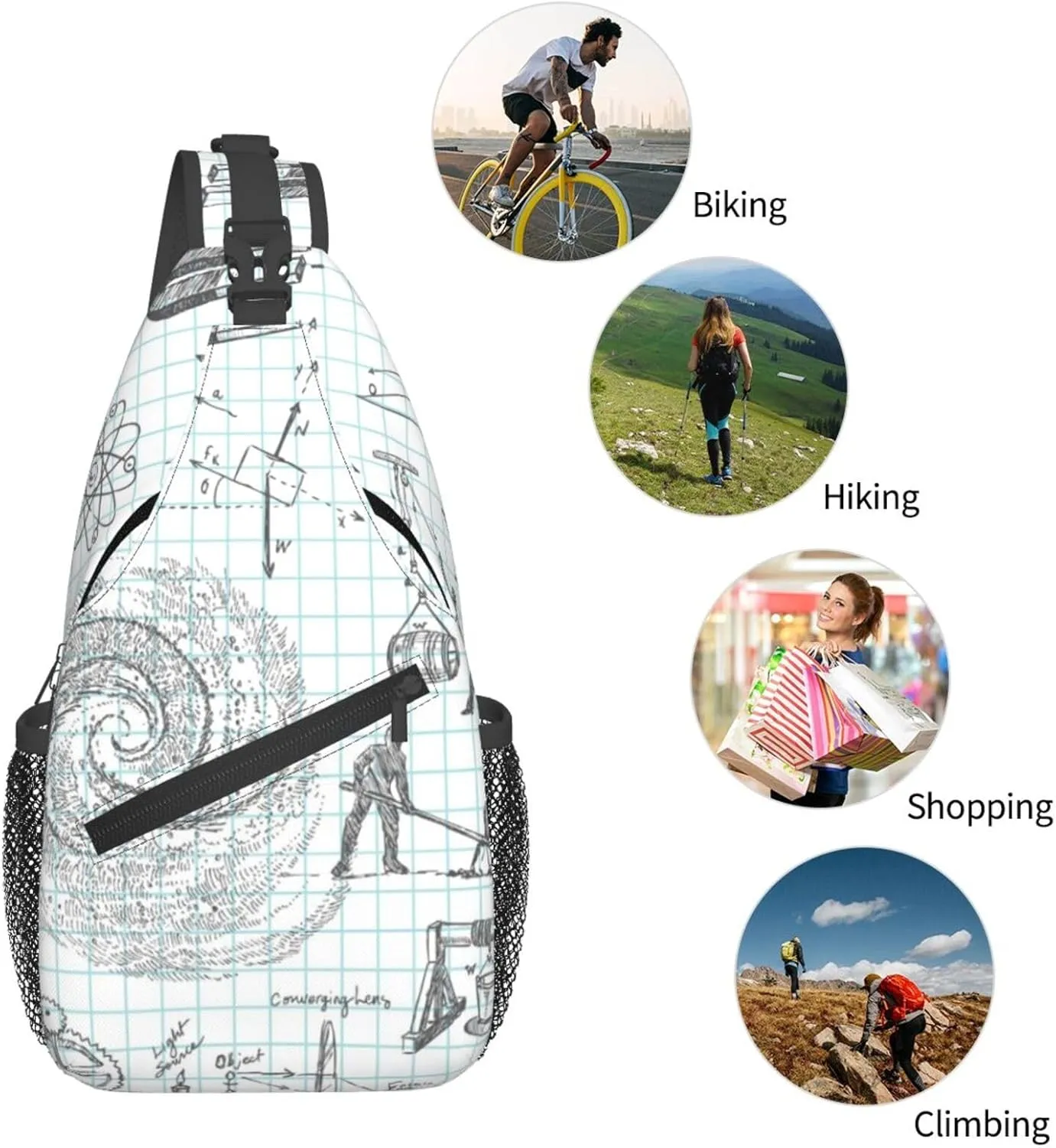 Crossbody Sling Bag for Men Women, Formula Mathematics Physics Science Sling Backpack Shoulder Chest Bag, Anti Theft Travel Hiking Daypacks