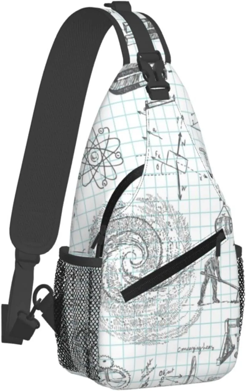 Crossbody Sling Bag for Men Women, Formula Mathematics Physics Science Sling Backpack Shoulder Chest Bag, Anti Theft Travel Hiking Daypacks