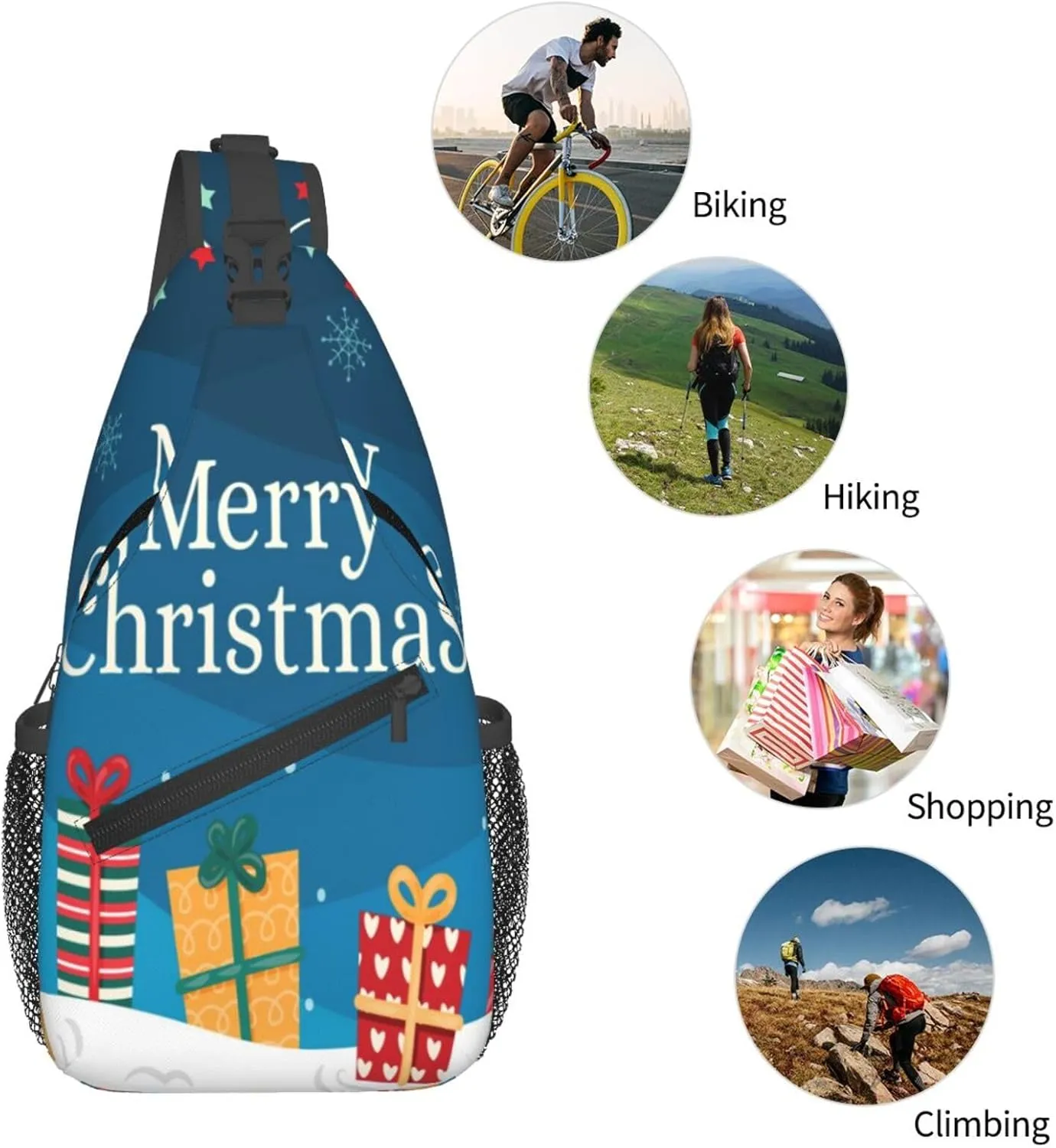 Crossbody Sling Bag for Men Women, Merry Christmas 1 Sling Backpack Shoulder Chest Bag, Anti Theft Travel Hiking Daypacks
