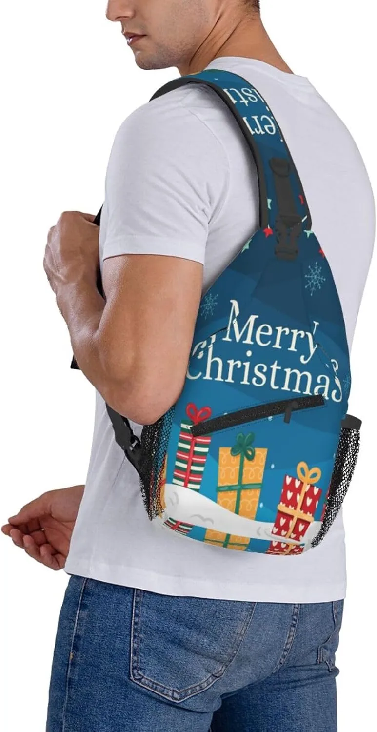 Crossbody Sling Bag for Men Women, Merry Christmas 1 Sling Backpack Shoulder Chest Bag, Anti Theft Travel Hiking Daypacks