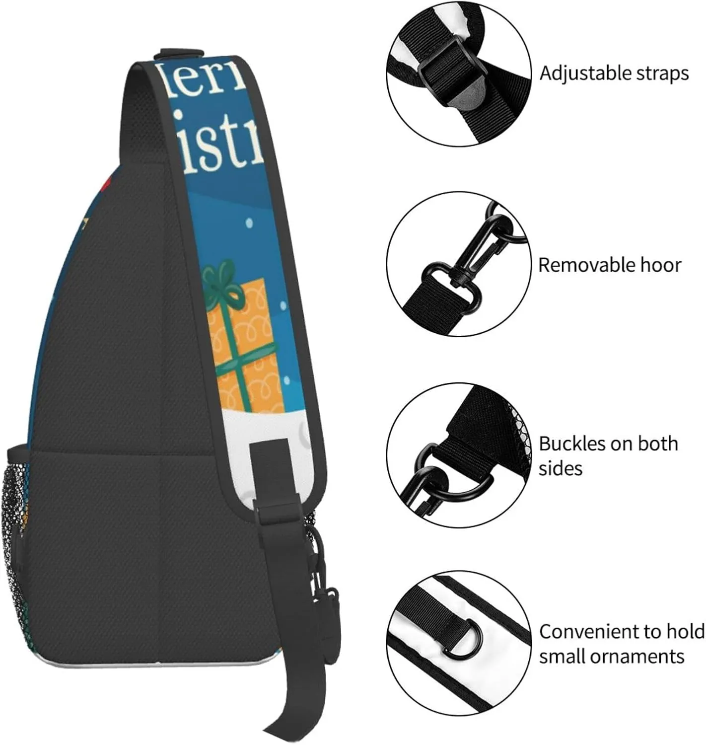 Crossbody Sling Bag for Men Women, Merry Christmas 1 Sling Backpack Shoulder Chest Bag, Anti Theft Travel Hiking Daypacks