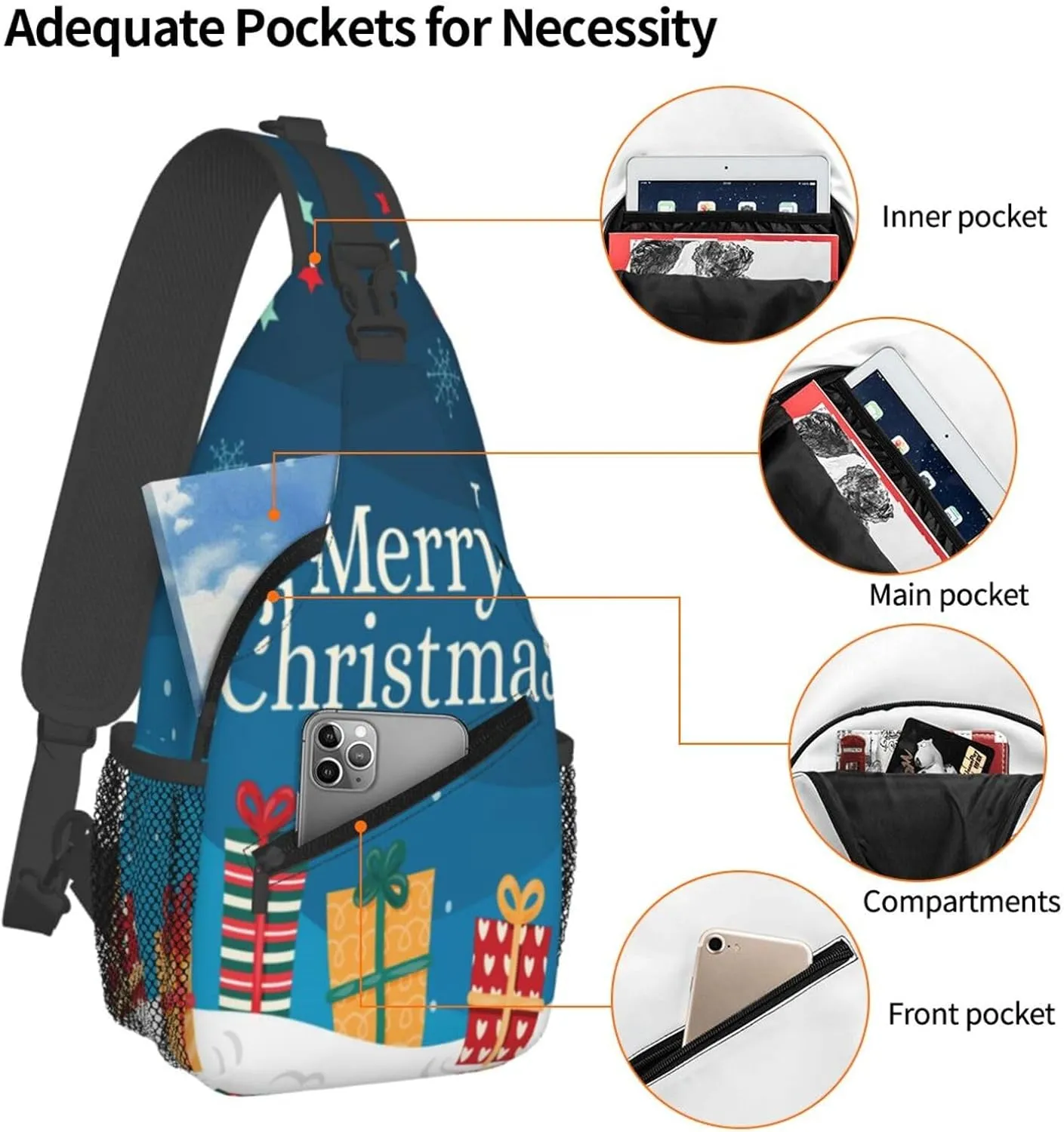 Crossbody Sling Bag for Men Women, Merry Christmas 1 Sling Backpack Shoulder Chest Bag, Anti Theft Travel Hiking Daypacks
