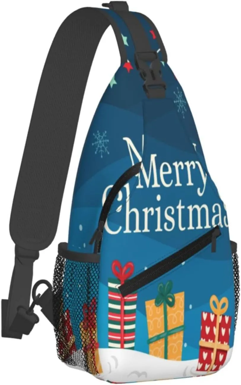 Crossbody Sling Bag for Men Women, Merry Christmas 1 Sling Backpack Shoulder Chest Bag, Anti Theft Travel Hiking Daypacks