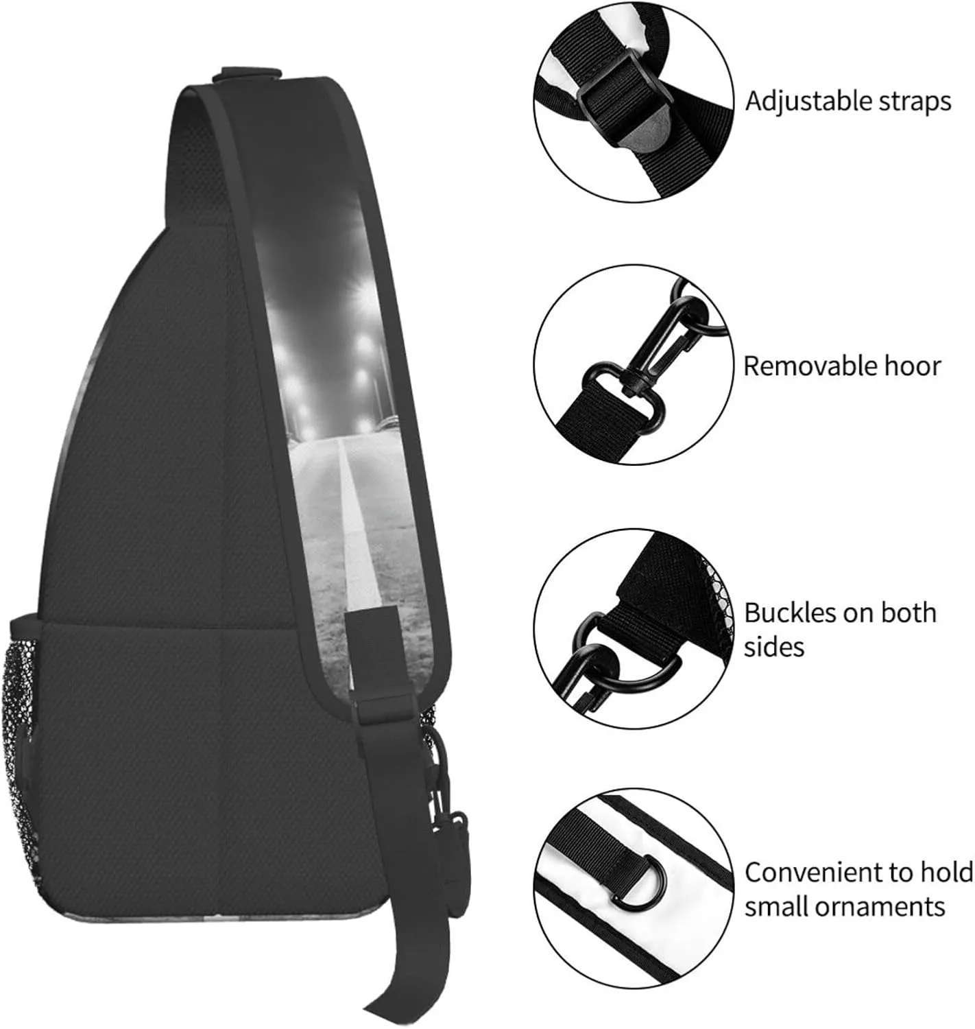 Crossbody Sling Bag for Men Women, Race Empty Freeway Night Sling Backpack Shoulder Chest Bag, Anti Theft Travel Hiking Daypacks
