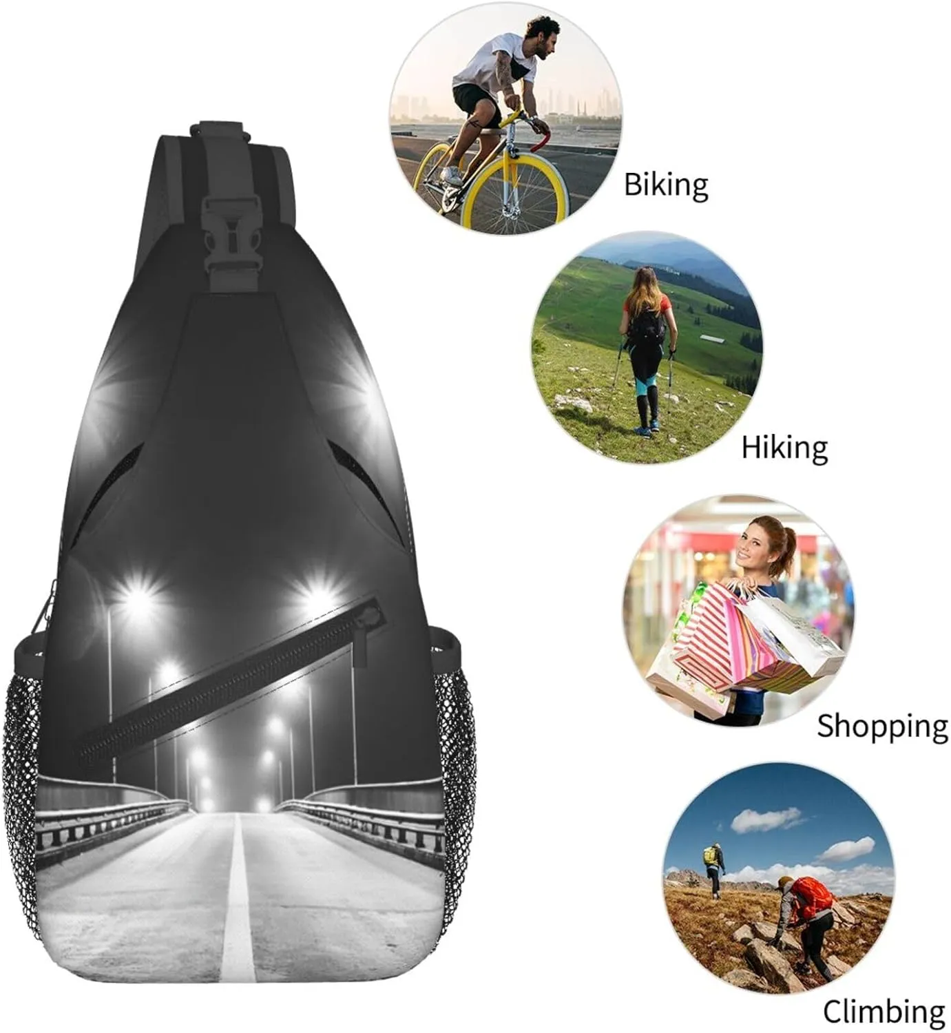 Crossbody Sling Bag for Men Women, Race Empty Freeway Night Sling Backpack Shoulder Chest Bag, Anti Theft Travel Hiking Daypacks
