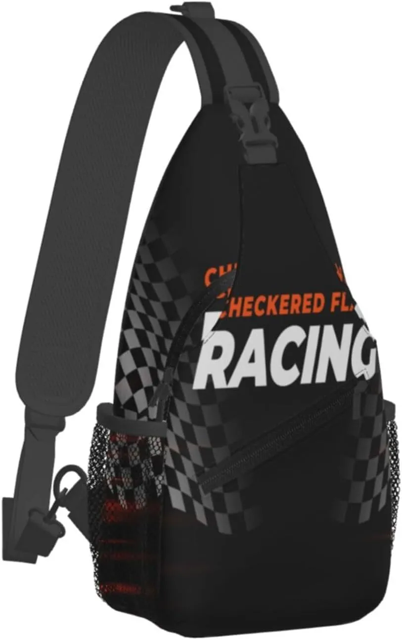 Crossbody Sling Bag for Men Women, Racing Flag Speed Race Car Sling Backpack Shoulder Chest Bag, Anti Theft Travel Hiking Daypacks