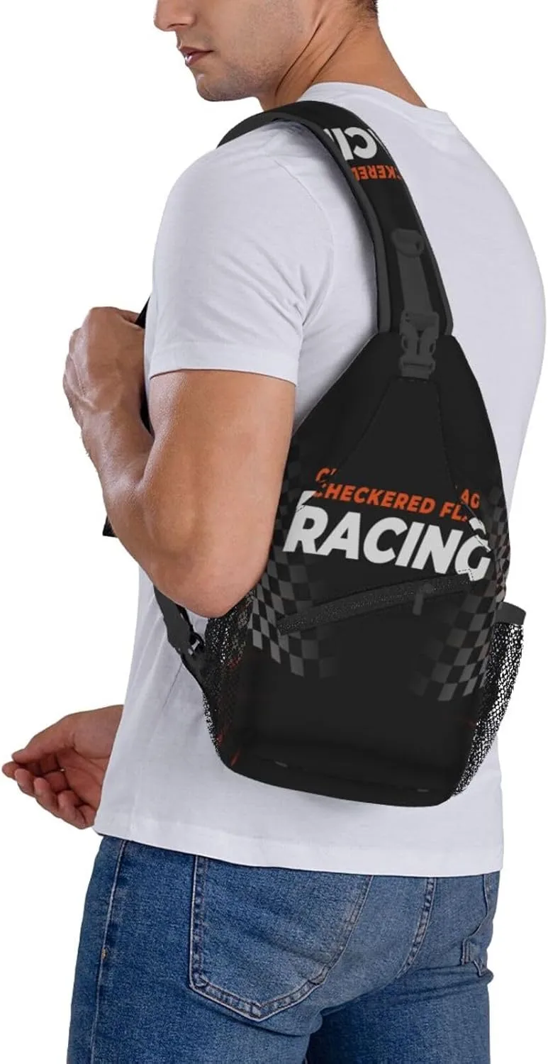 Crossbody Sling Bag for Men Women, Racing Flag Speed Race Car Sling Backpack Shoulder Chest Bag, Anti Theft Travel Hiking Daypacks