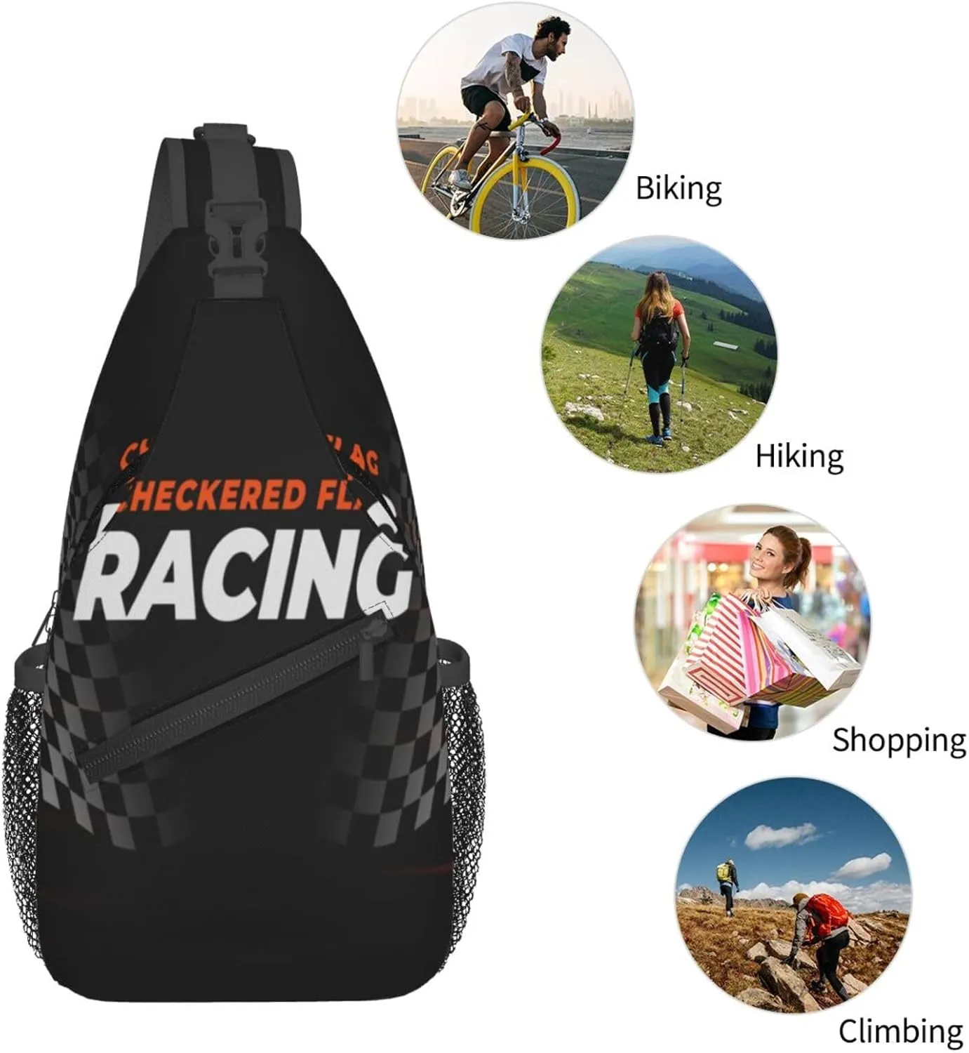 Crossbody Sling Bag for Men Women, Racing Flag Speed Race Car Sling Backpack Shoulder Chest Bag, Anti Theft Travel Hiking Daypacks